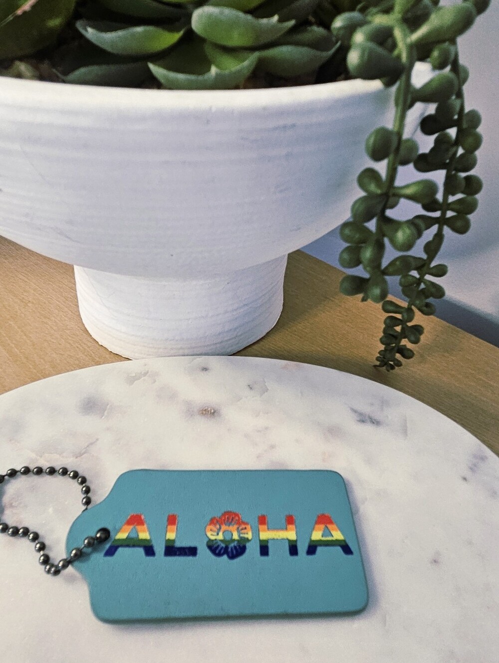 COACH Custom Stamped Teal "ALOHA" Rainbow Tag 🌈